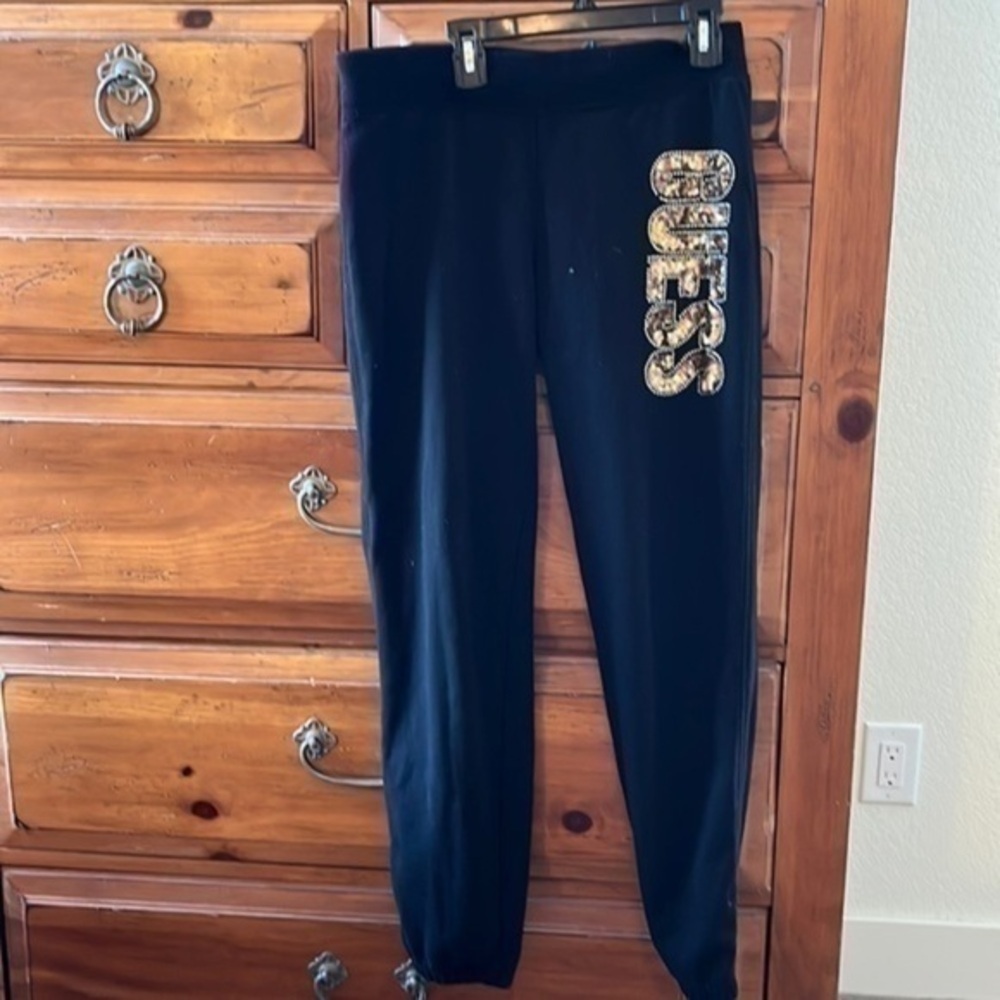 Guess Women’s black sweatpants size XS with sequins bling EUC